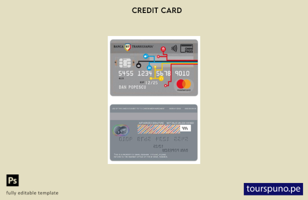 lista para imprimir plantilla de tarjeta mastercard Omnipass de BT Bank de Ruman
